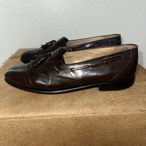 Nordstrom Mens‎ Size US 10.5 M Burgundy Leather Tassel Loafers Dress Shoes Italy